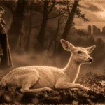 Illustration de la légende de la famille de Chantemerle, de la biche blanche et de l'ours maudit (Deux-Sèvres)