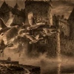 Illustration de la légende des oies enchantées du château de Pirou (Manche)