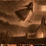 Illustration de la légende de la chapelle Saint-Sauveur d'Iraty et de la servante emportée dans les airs (Pyrénées-Atlantiques)