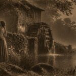 Le seigneur Archambaud et la meunière près du moulin, au bord de l'Allier, sous la lune